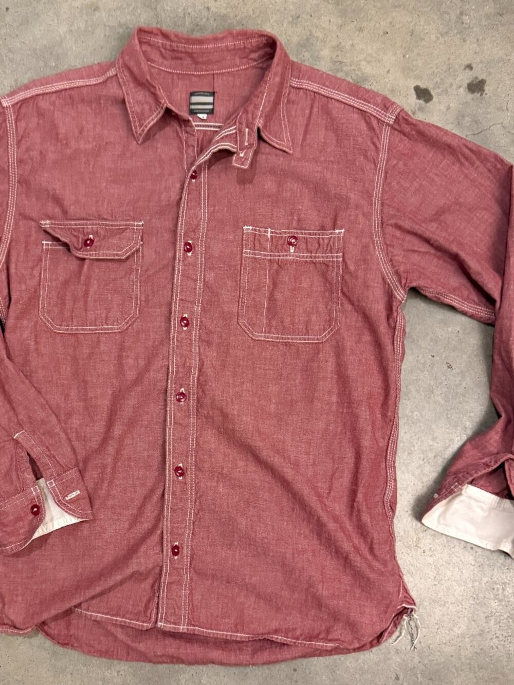 Momotaro Red Chambray Workshirt - size 44 (XL) - Made in Japan